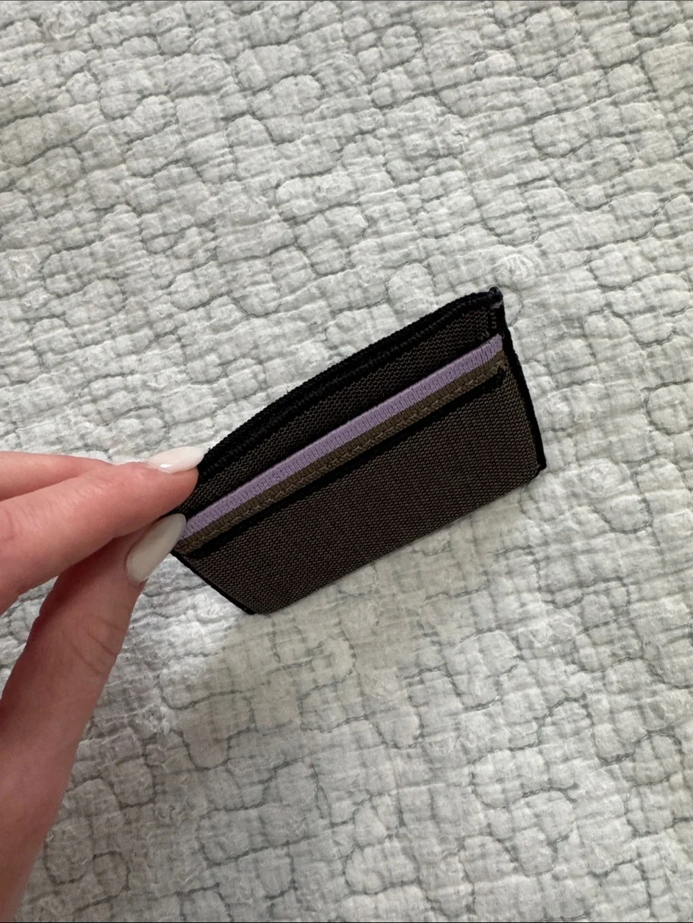 Rothy's Brown Canvas Card & Key Sleeve with Blue Stitching Accent